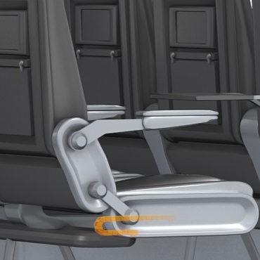 Interior do avião: calha articulada no ajuste horizontal do assento