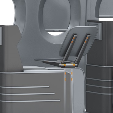 Interior dos aviões: casquilhos deslizantes na extensão da mesa
