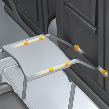Interior dos aviões: casquilhos deslizantes no ajuste da mesa