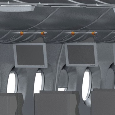 Interior dos aviões: casquilhos deslizantes nos televisores