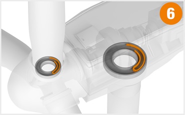 Sistema de calhas articuladas rotativo RBR em sistemas de ajuste de pás de rotor e azimute