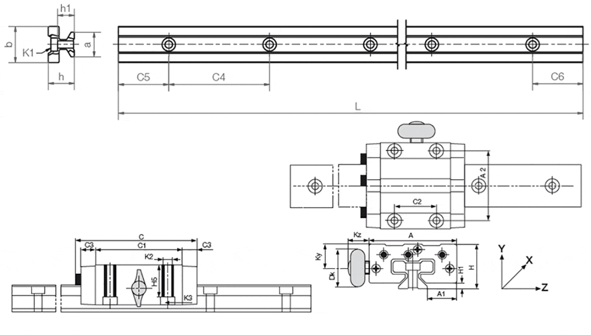 Sistema de guias lineares drylin® T com travão manual